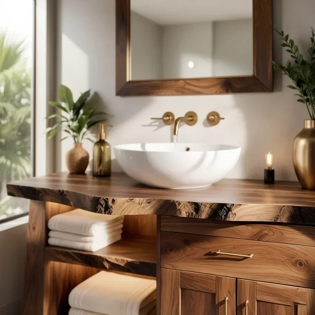 Solid Wood Bathroom Vanity — Natural Luxury Japandi Design - Rustiracraft 