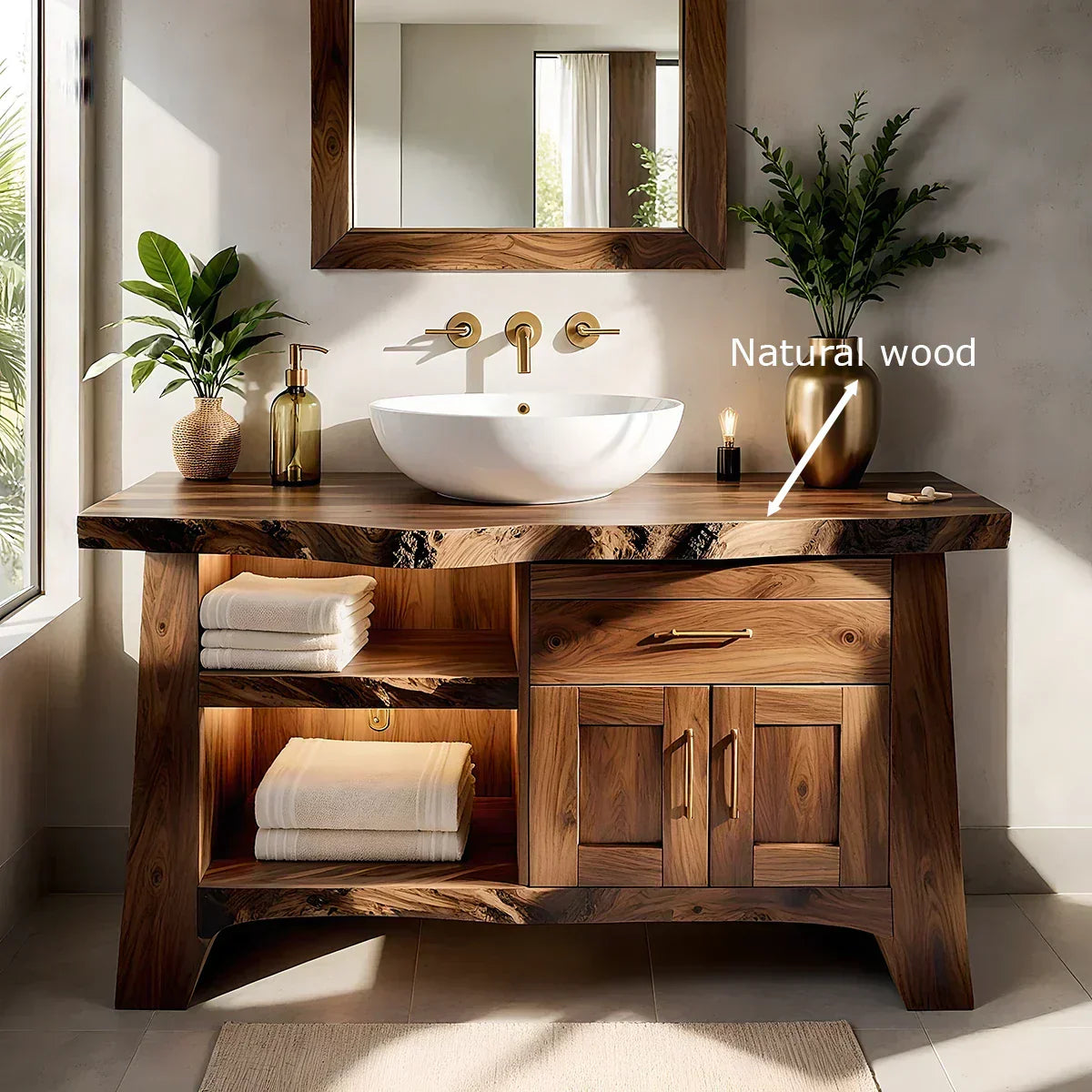 Solid Wood Bathroom Vanity — Natural Luxury Japandi Design - Rustiracraft 
