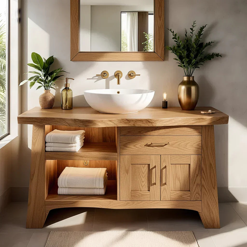 Solid Wood Bathroom Vanity — Natural Luxury Japandi Design - Rustiracraft 