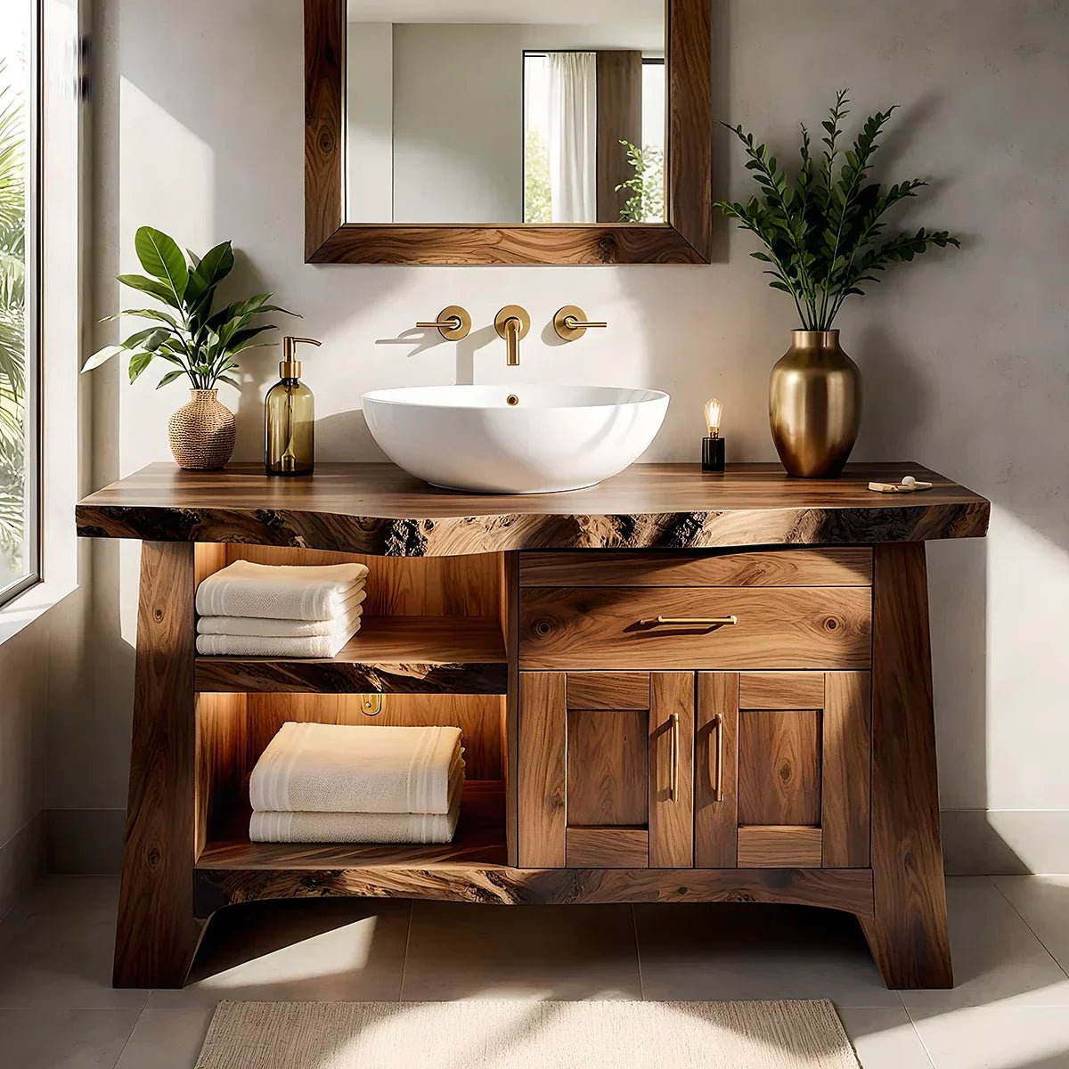 Solid Wood Bathroom Vanity — Natural Luxury Japandi Design - Rustiracraft 