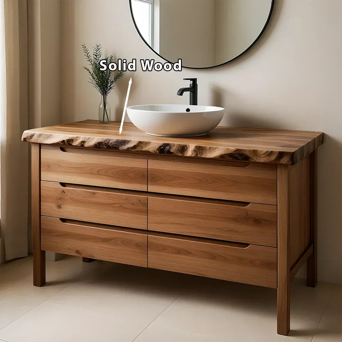 Solid Wood Bathroom Vanity with Live-Edge Countertop - Rustiracraft 
