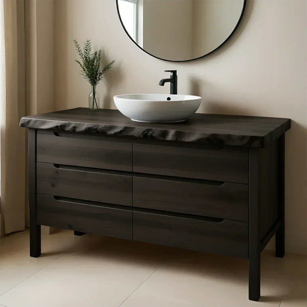 Solid Wood Bathroom Vanity with Live-Edge Countertop - Rustiracraft 