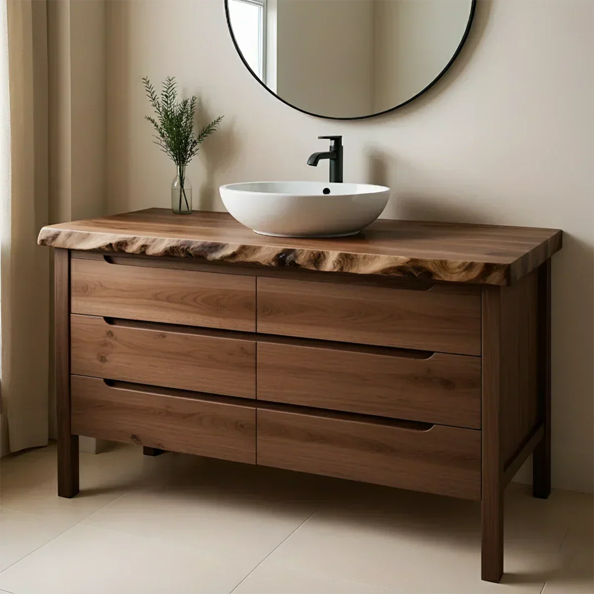 Solid Wood Bathroom Vanity with Live-Edge Countertop - Rustiracraft 