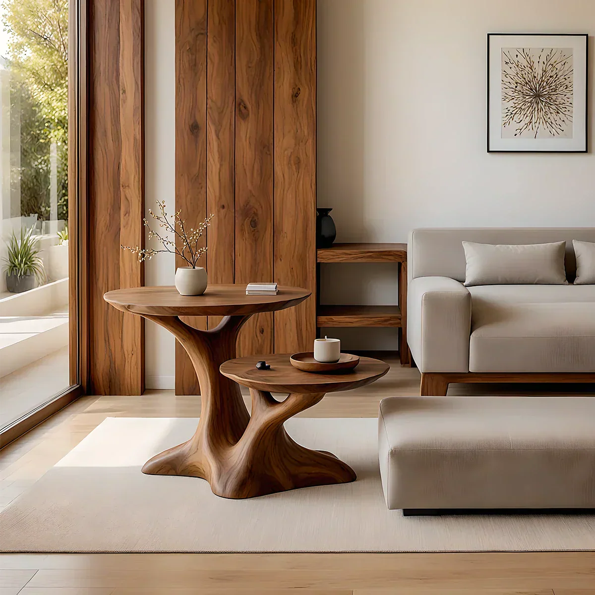 Solid Wood Center Table Set – Modern Sculptural Rooted Branchform Design - Rustiracraft 