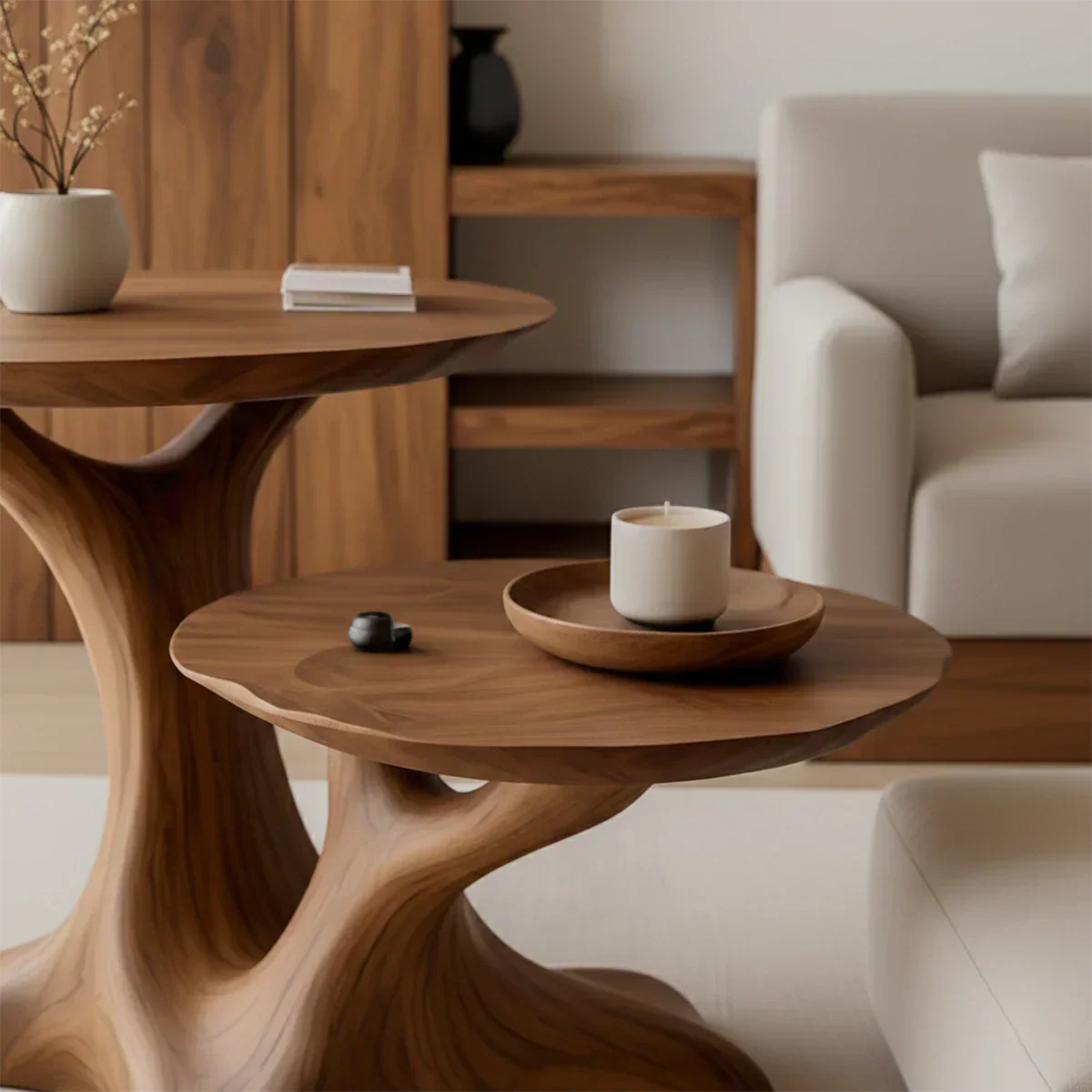 Solid Wood Center Table Set – Modern Sculptural Rooted Branchform Design - Rustiracraft 