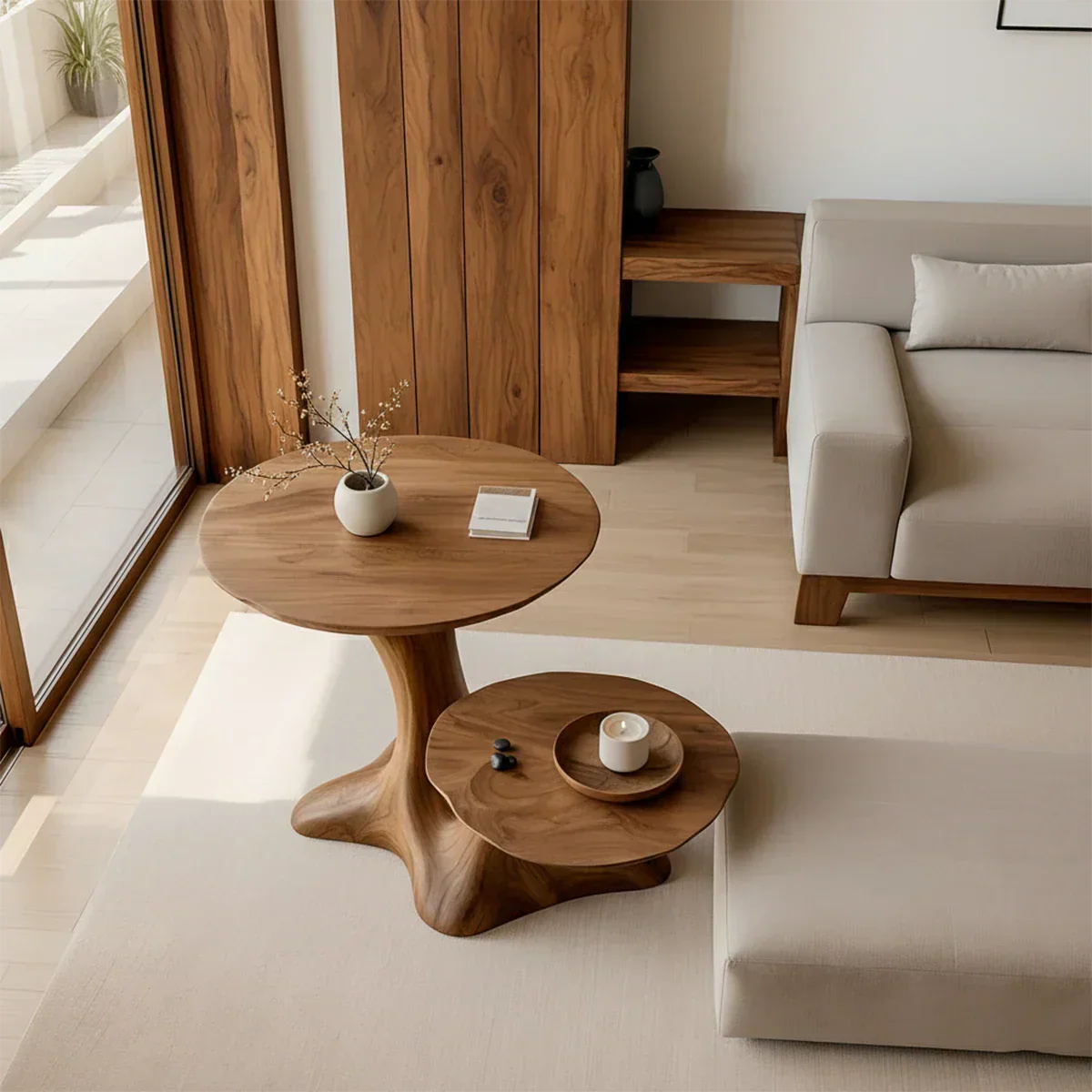 Solid Wood Center Table Set – Modern Sculptural Rooted Branchform Design - Rustiracraft 