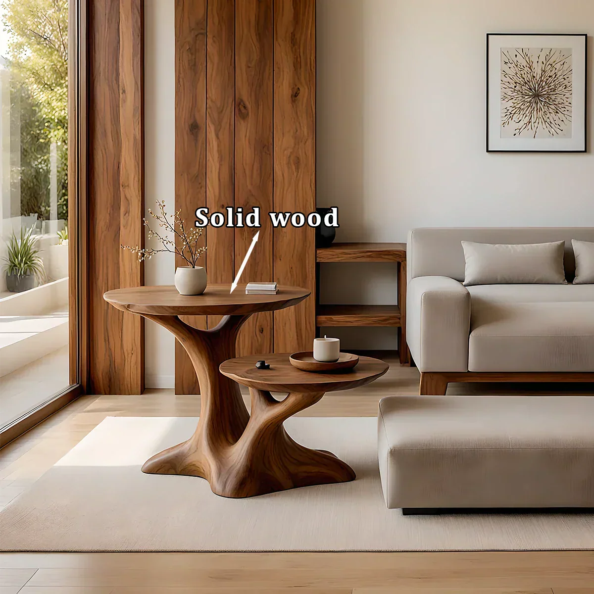 Solid Wood Center Table Set – Modern Sculptural Rooted Branchform Design - Rustiracraft 