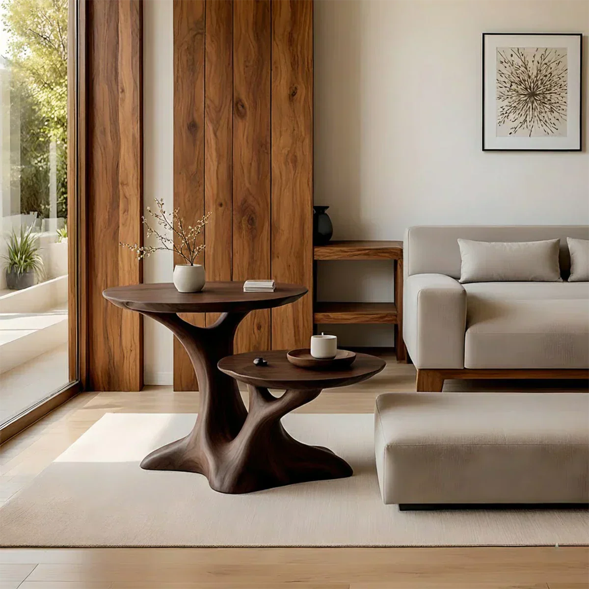Solid Wood Center Table Set – Modern Sculptural Rooted Branchform Design - Rustiracraft 