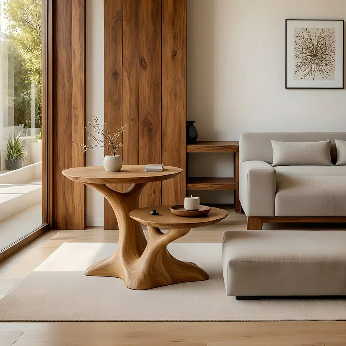 Solid Wood Center Table Set – Modern Sculptural Rooted Branchform Design - Rustiracraft 