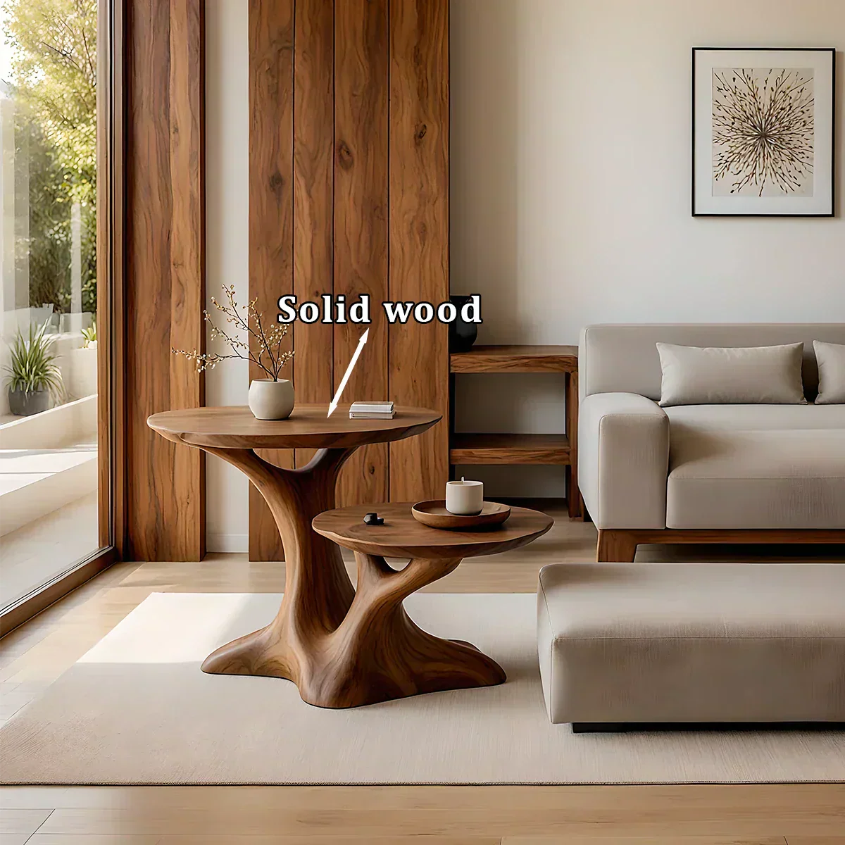 Solid Wood Center Table Set – Modern Sculptural Rooted Branchform Design - Rustiracraft