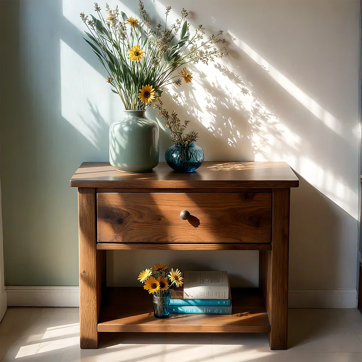 Solid Wood Classic Nightstand with Drawer & Open Shelf - Rustiracraft 