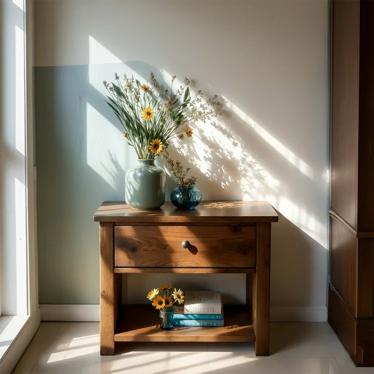 Solid Wood Classic Nightstand with Drawer & Open Shelf - Rustiracraft 