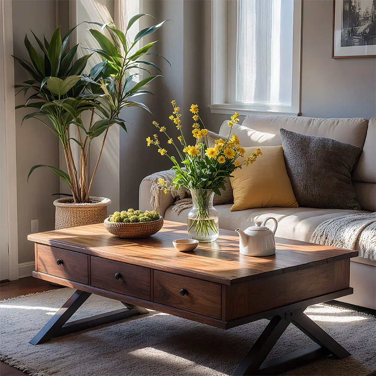 Solid Wood Coffee Table with Drawers – Minimalist Storage Coffee Table - Rustiracraft 