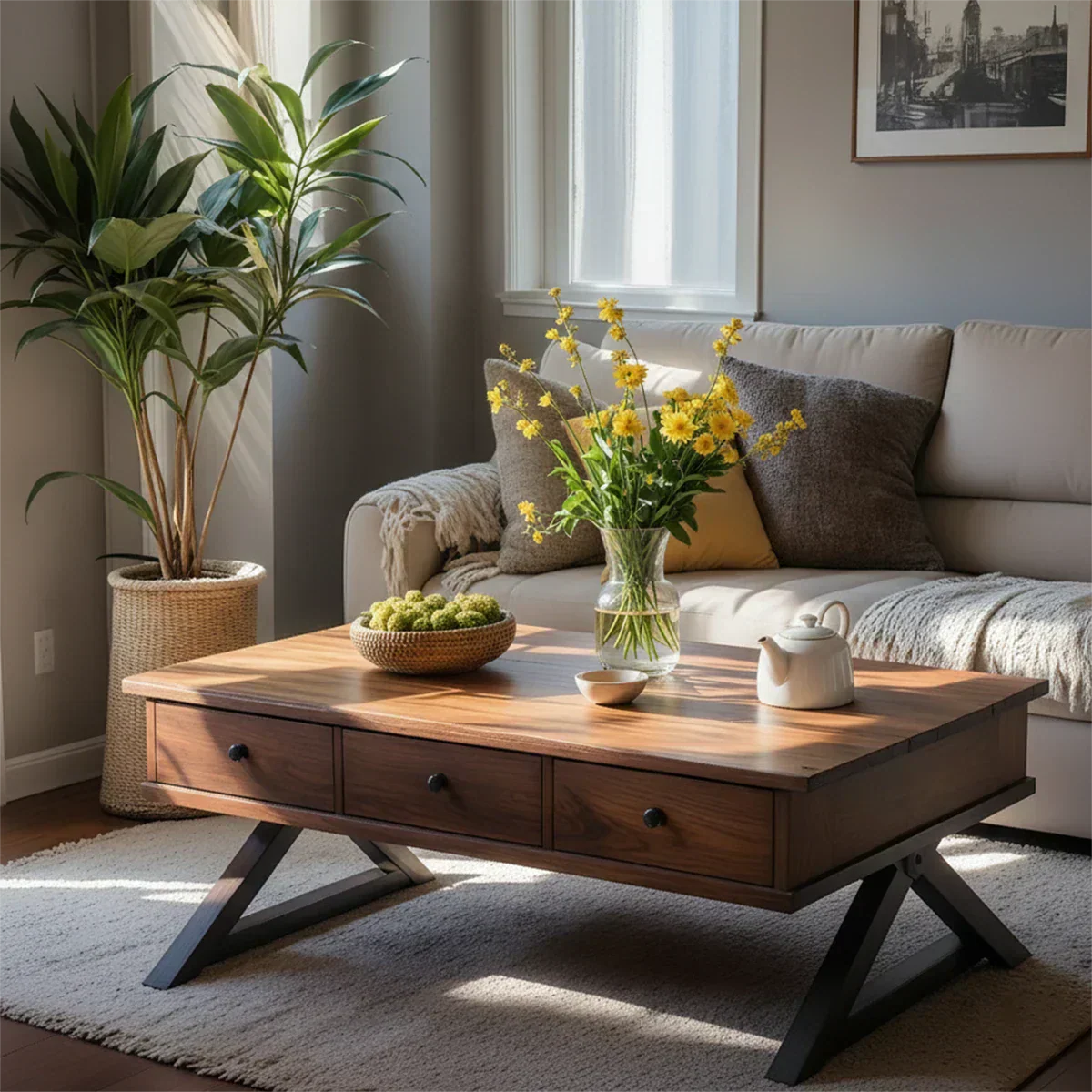 Solid Wood Coffee Table with Drawers – Minimalist Storage Coffee Table - Rustiracraft 