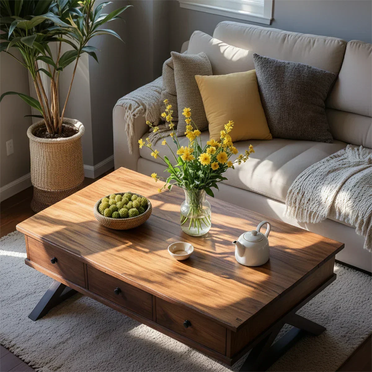 Solid Wood Coffee Table with Drawers – Minimalist Storage Coffee Table - Rustiracraft 