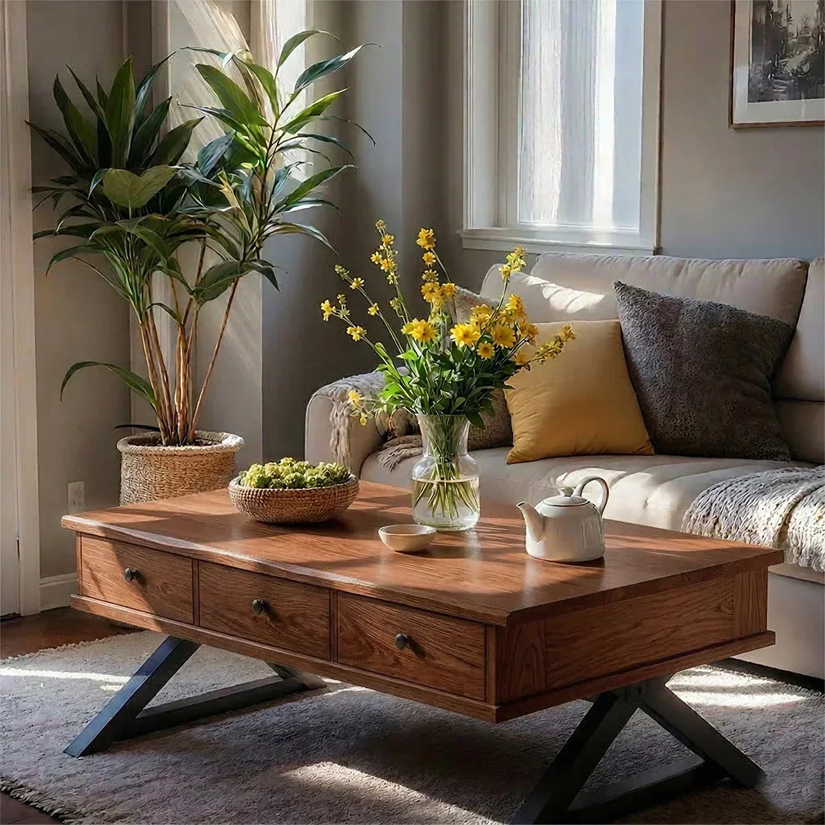 Solid Wood Coffee Table with Drawers – Minimalist Storage Coffee Table - Rustiracraft 