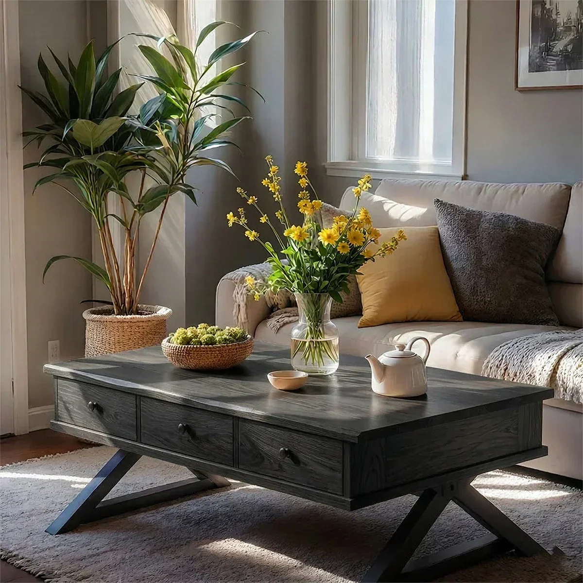 Solid Wood Coffee Table with Drawers – Minimalist Storage Coffee Table - Rustiracraft 