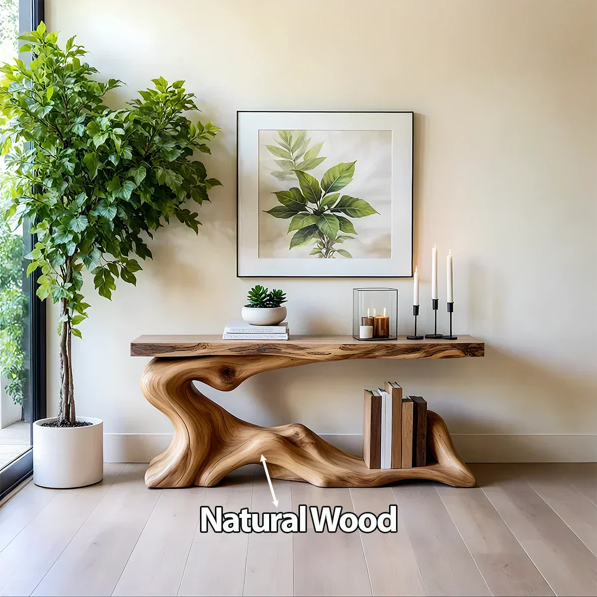 Solid Wood Console Table with Sculpted Wave-Form Base - Rustiracraft 