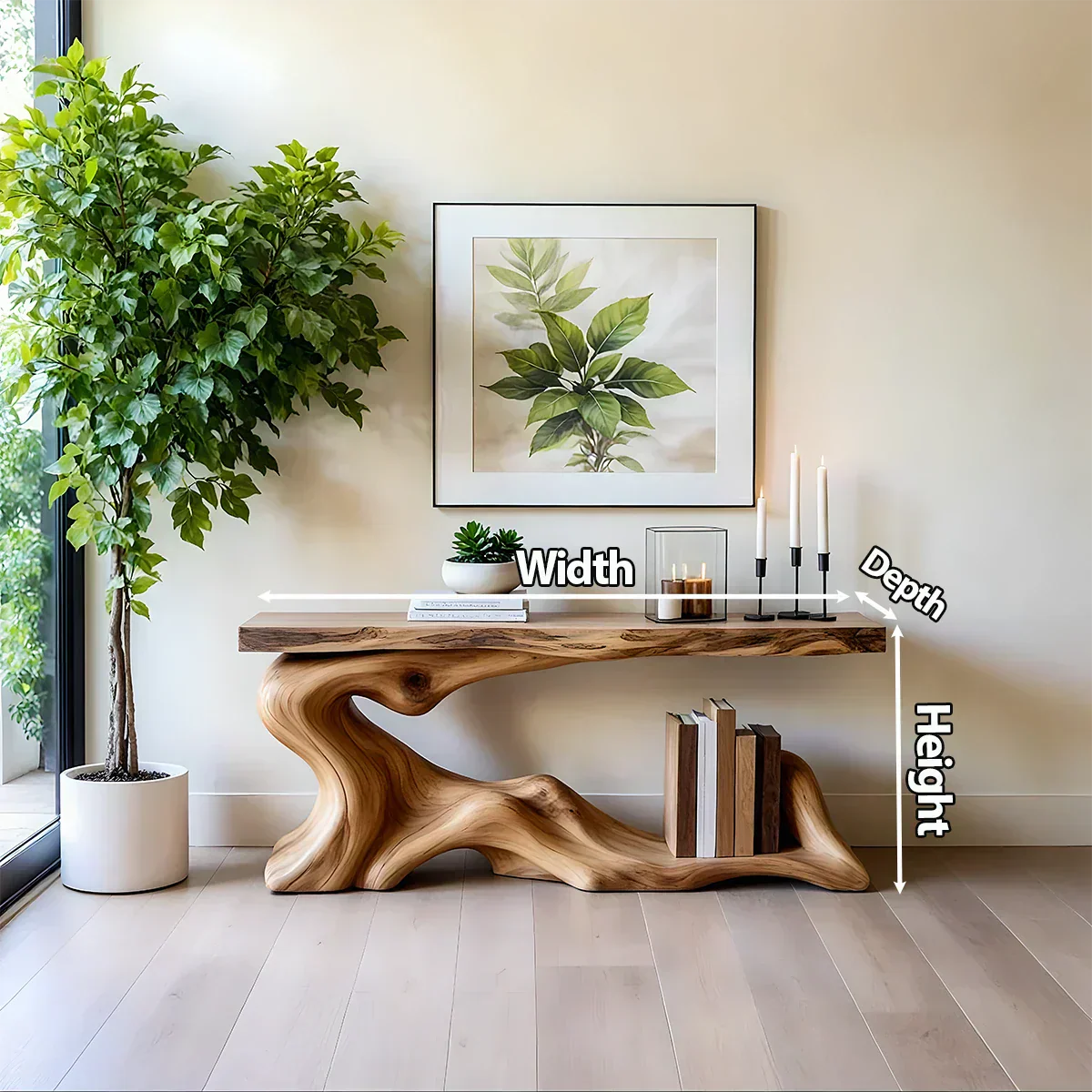 Solid Wood Console Table with Sculpted Wave-Form Base - Rustiracraft 