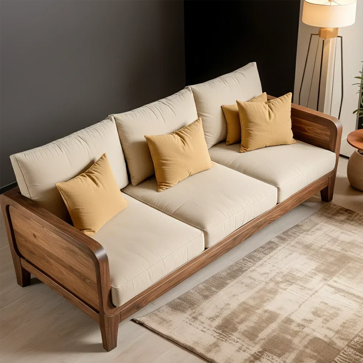 Solid Wood Cotton Fabric Sofa – Modern Minimalist Design - Rustiracraft 