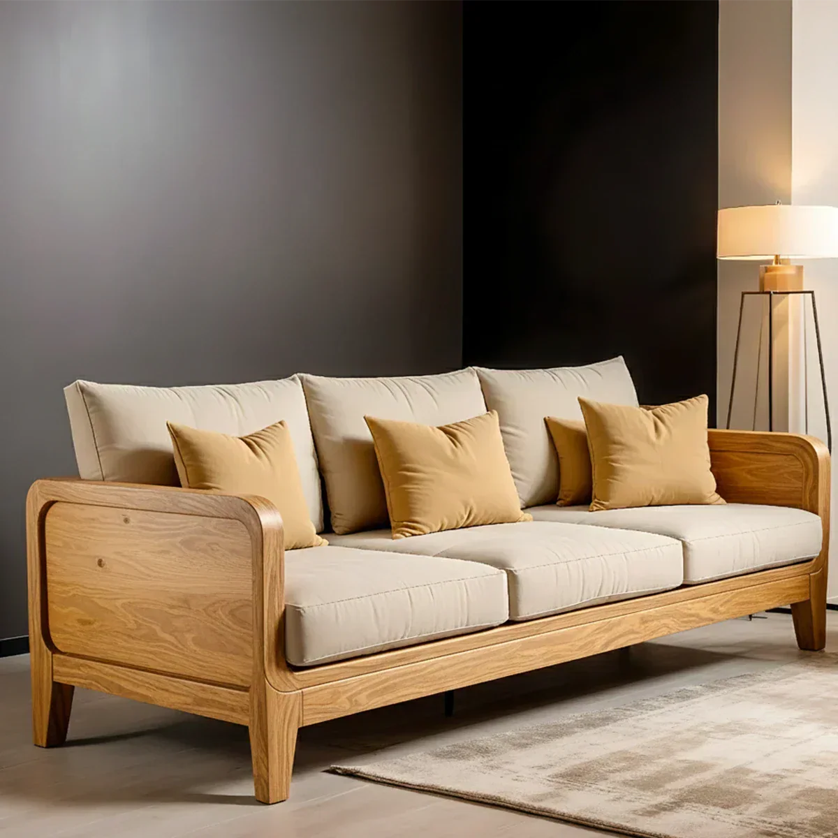 Solid Wood Cotton Fabric Sofa – Modern Minimalist Design - Rustiracraft 