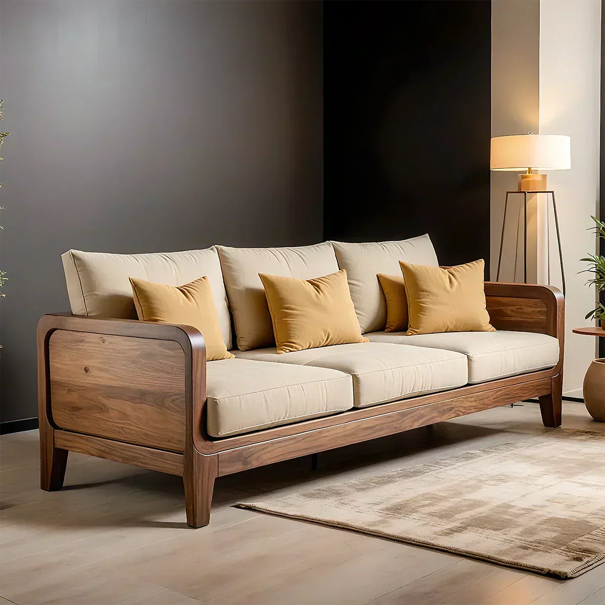 Solid Wood Cotton Fabric Sofa – Modern Minimalist Design - Rustiracraft