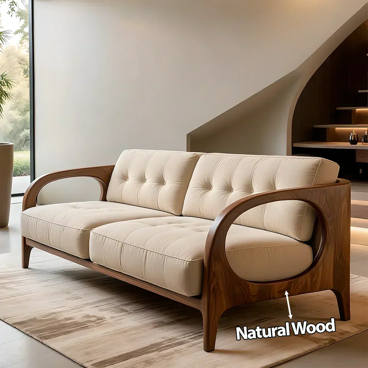 Solid Wood Cotton Fabric Sofa – Modern Rustic Design - Rustiracraft