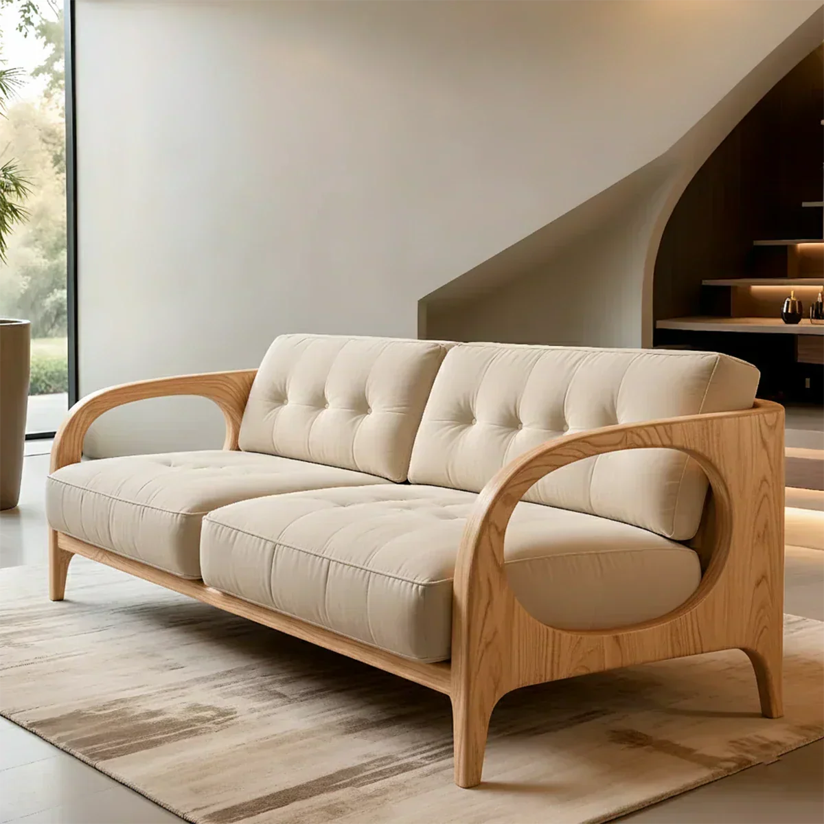 Solid Wood Cotton Fabric Sofa – Modern Rustic Design - Rustiracraft