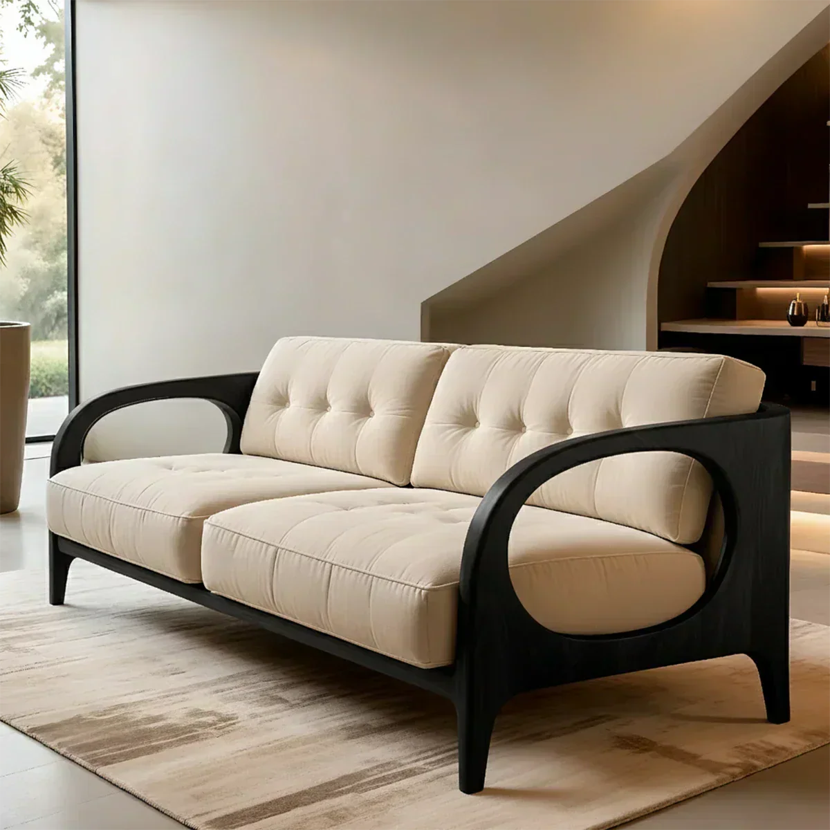 Solid Wood Cotton Fabric Sofa – Modern Rustic Design - Rustiracraft