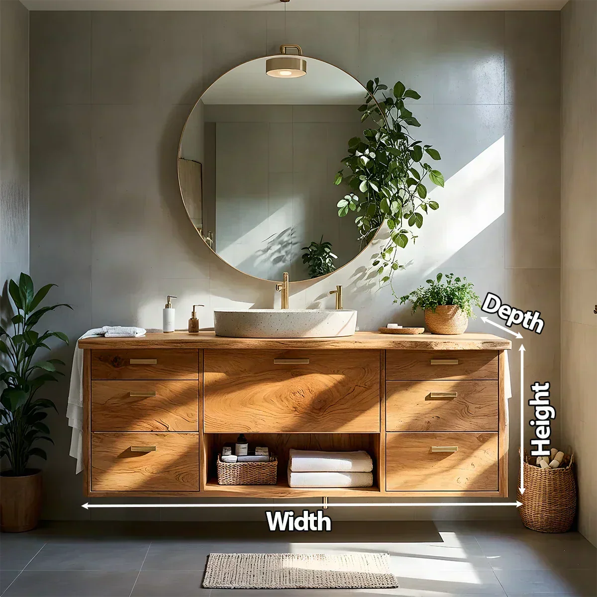 Solid Wood Double Floating Vanity with Stone Basin - Rustiracraft 