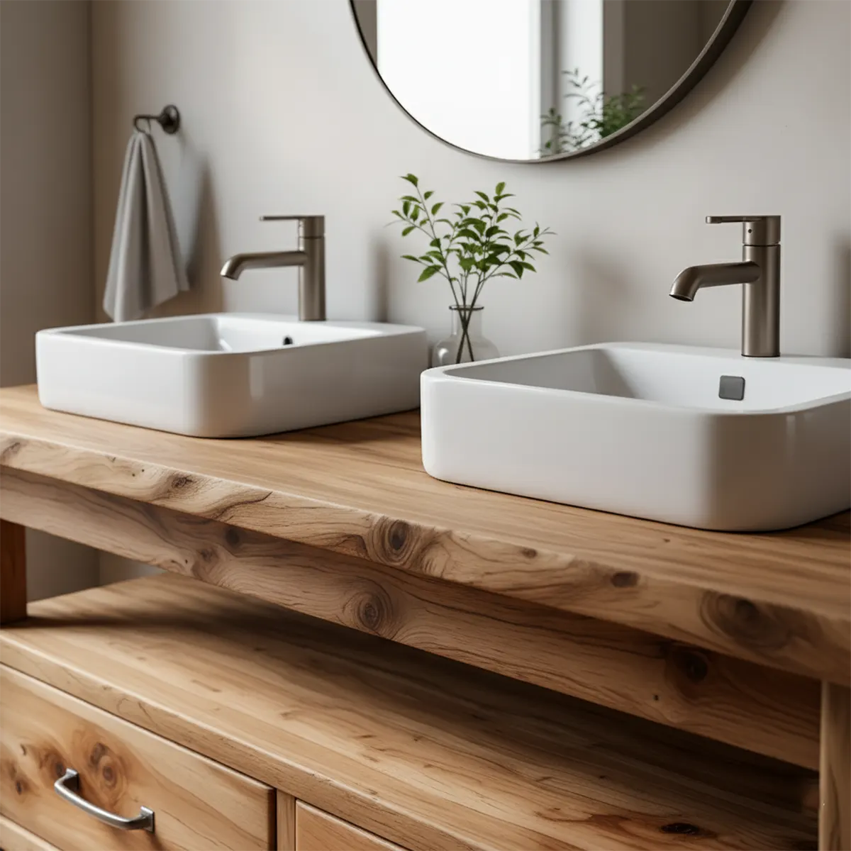 Solid Wood Double Sink Farmhouse Bathroom Vanity with Storage Drawers - Rustiracraft 
