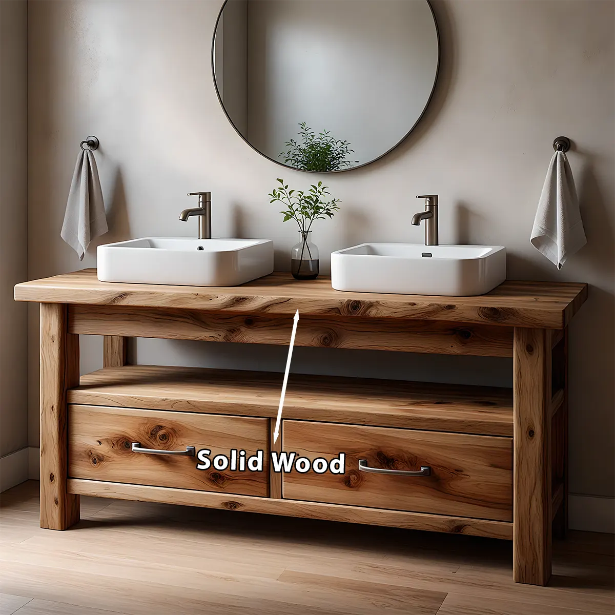 Solid Wood Double Sink Farmhouse Bathroom Vanity with Storage Drawers - Rustiracraft 
