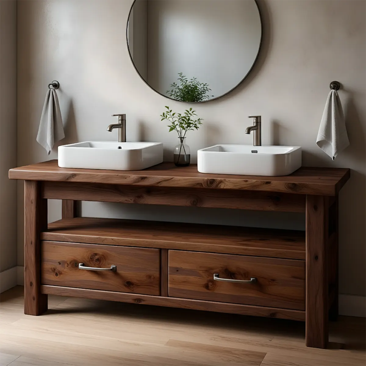 Solid Wood Double Sink Farmhouse Bathroom Vanity with Storage Drawers - Rustiracraft 