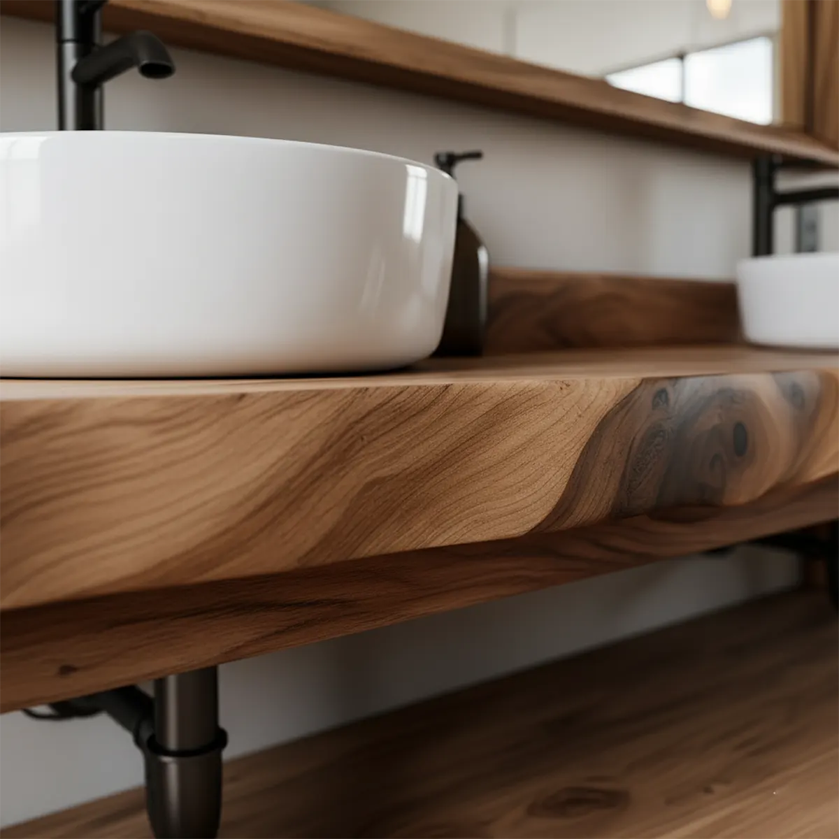 Solid Wood Double Sink Rustic Bathroom Vanity With Live Edge - Rustiracraft 