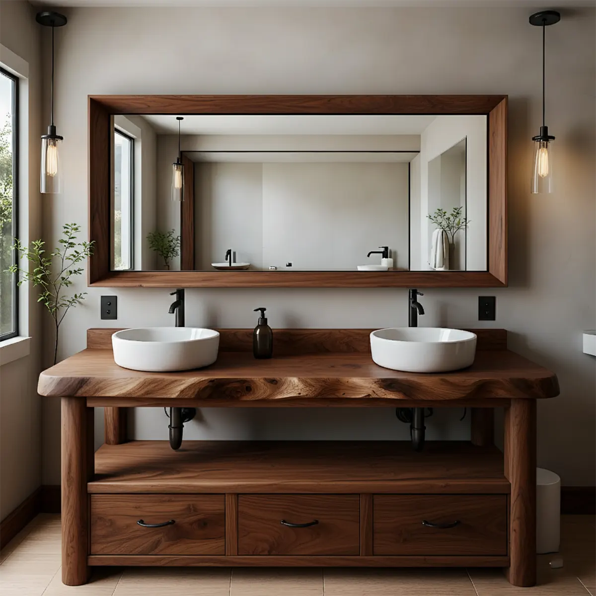 Solid Wood Double Sink Rustic Bathroom Vanity With Live Edge - Rustiracraft 