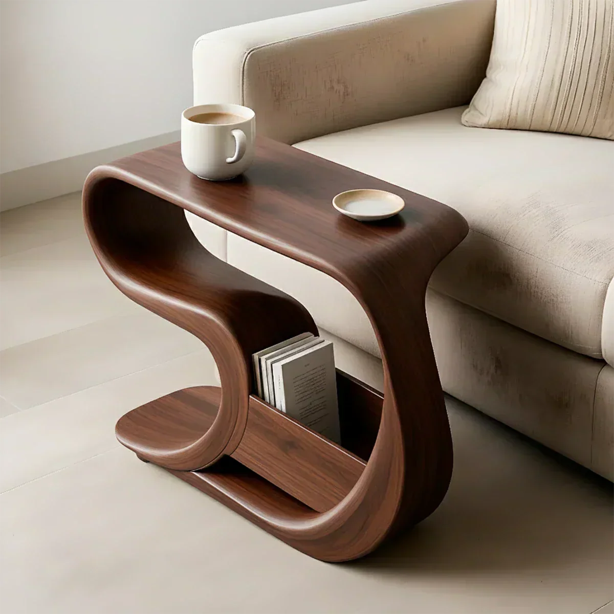 Solid Wood End Table – Modern Rustic Flow - Rustiracraft