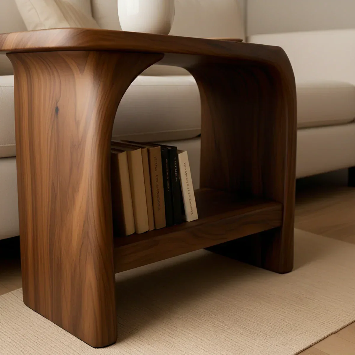 Solid Wood End Table – Modern Sculptural Flowform - Rustiracraft 