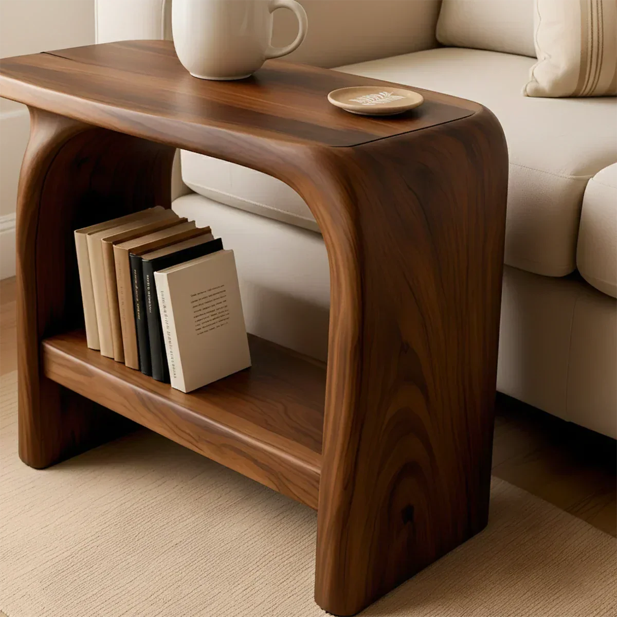 Solid Wood End Table – Modern Sculptural Flowform - Rustiracraft 