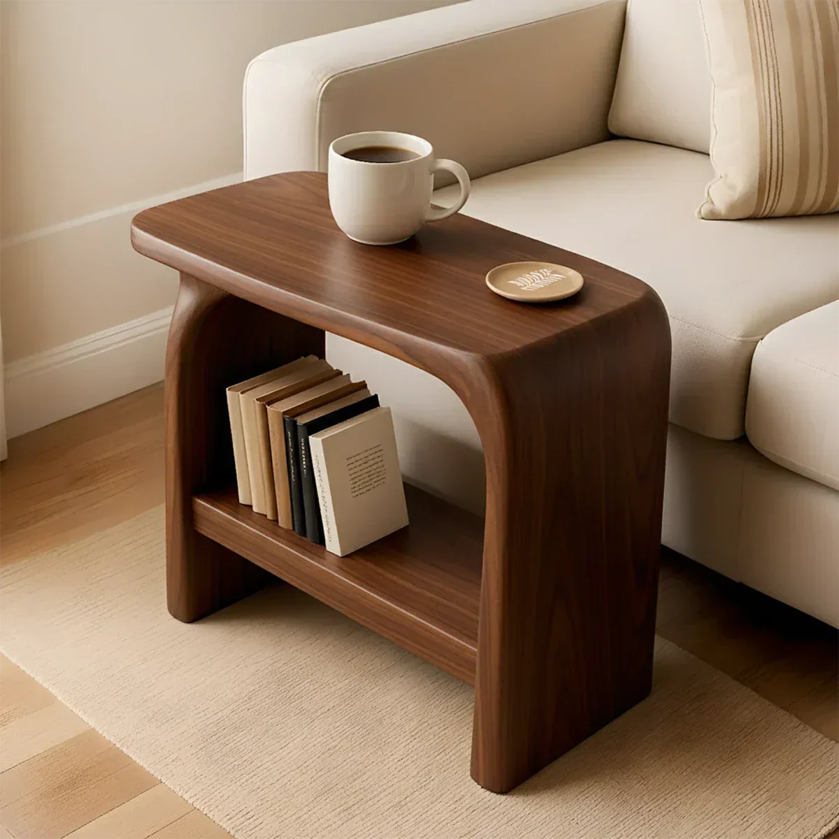 Solid Wood End Table – Modern Sculptural Flowform - Rustiracraft 