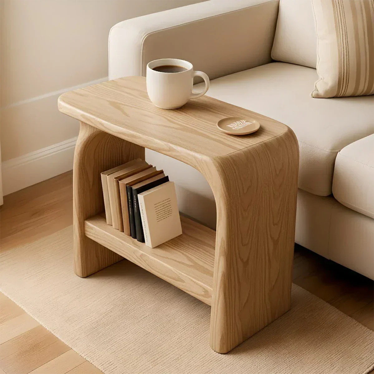 Solid Wood End Table – Modern Sculptural Flowform - Rustiracraft 