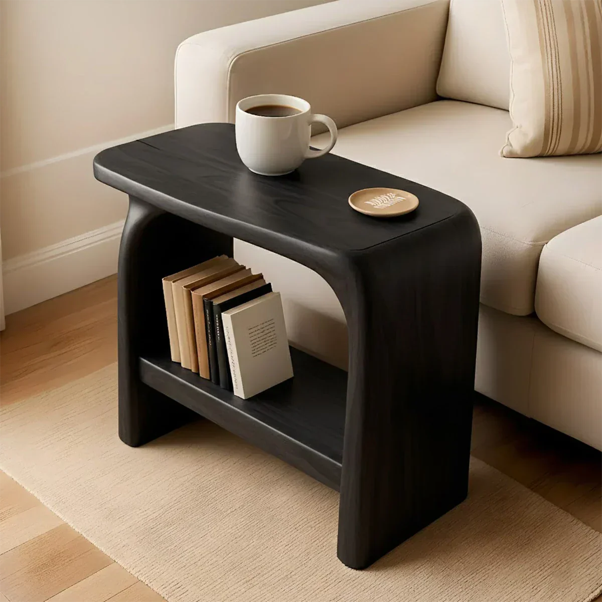 Solid Wood End Table – Modern Sculptural Flowform - Rustiracraft 