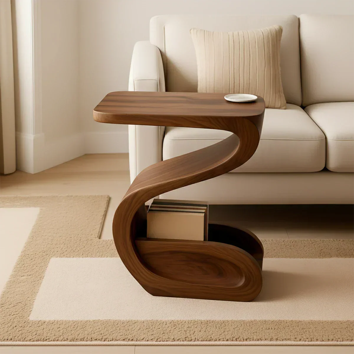 Solid Wood End Table – Modern Sculptural Flowform - Rustiracraft 