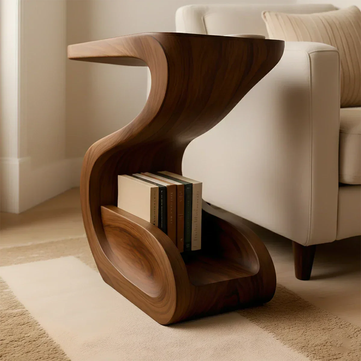 Solid Wood End Table – Modern Sculptural Flowform - Rustiracraft 