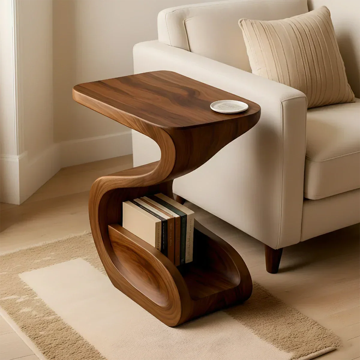 Solid Wood End Table – Modern Sculptural Flowform - Rustiracraft 