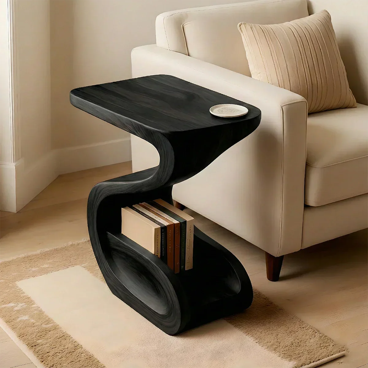 Solid Wood End Table – Modern Sculptural Flowform - Rustiracraft 