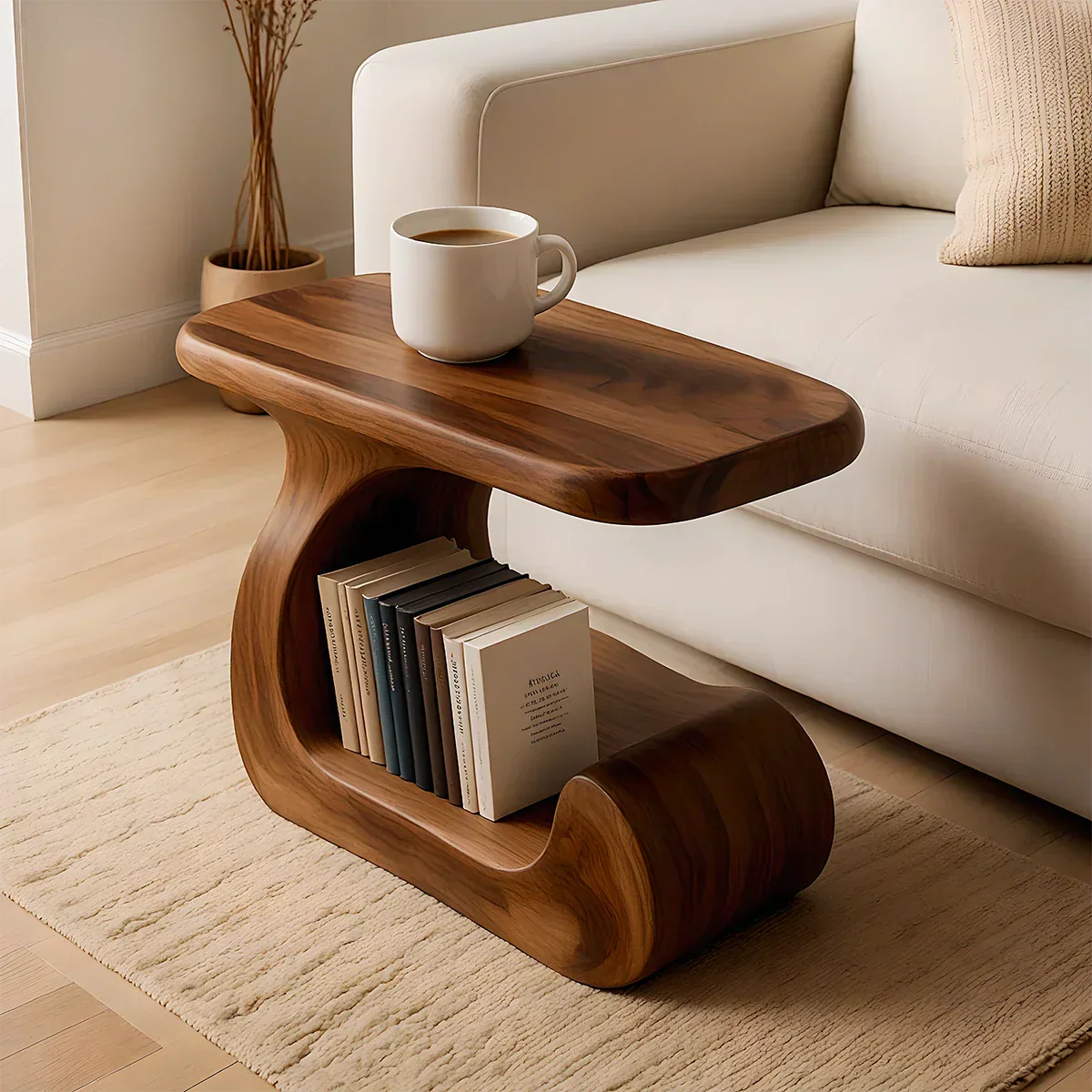 Solid Wood End Table – Modern Sculptural Flowform - Rustiracraft 