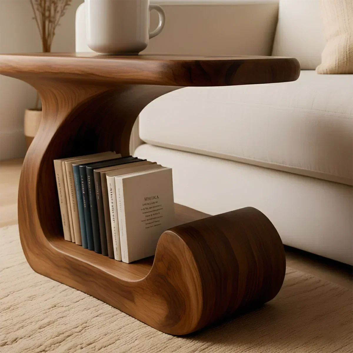 Solid Wood End Table – Modern Sculptural Flowform - Rustiracraft 