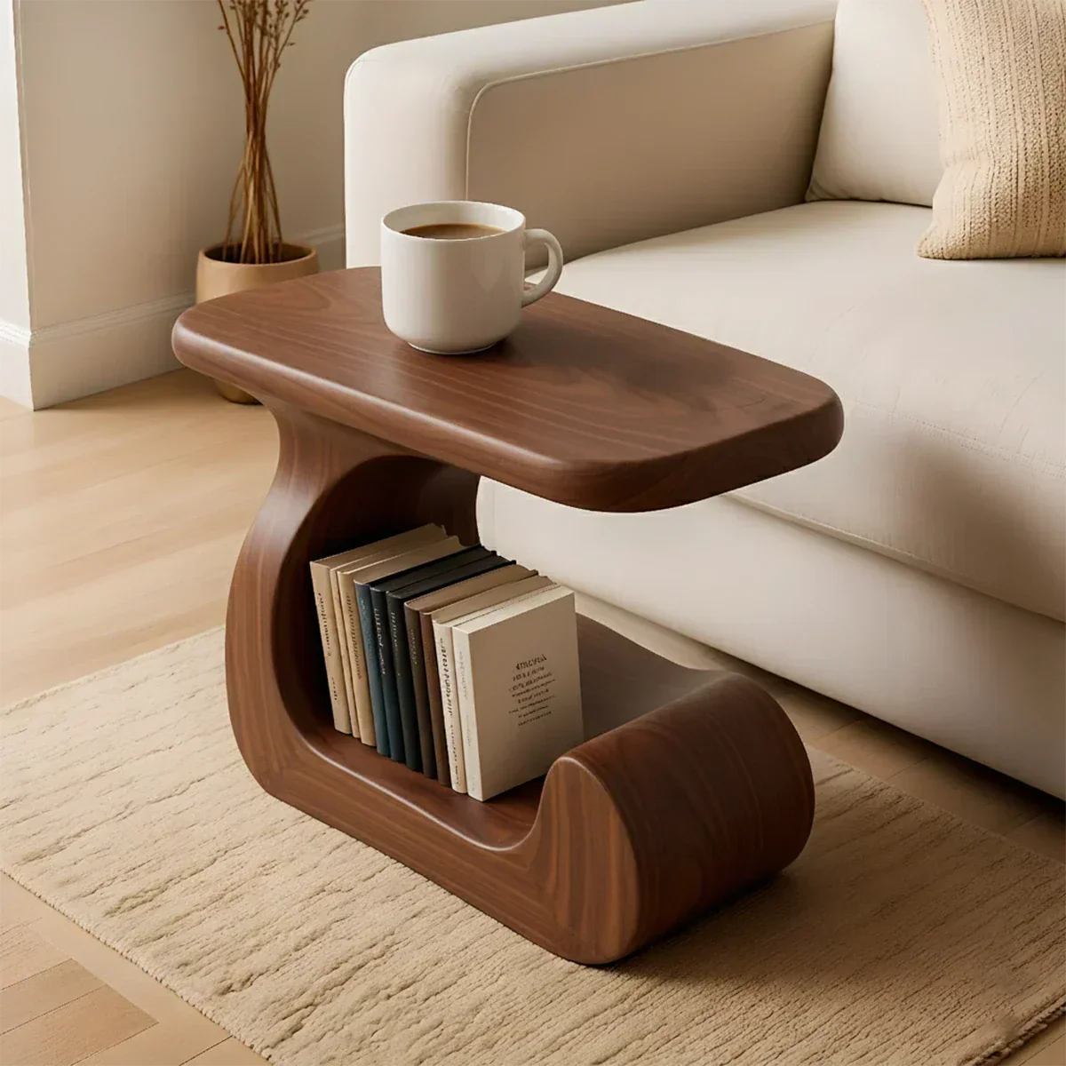 Solid Wood End Table – Modern Sculptural Flowform - Rustiracraft 
