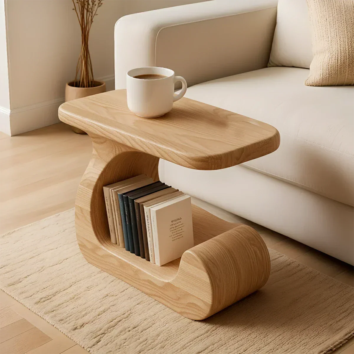 Solid Wood End Table – Modern Sculptural Flowform - Rustiracraft 