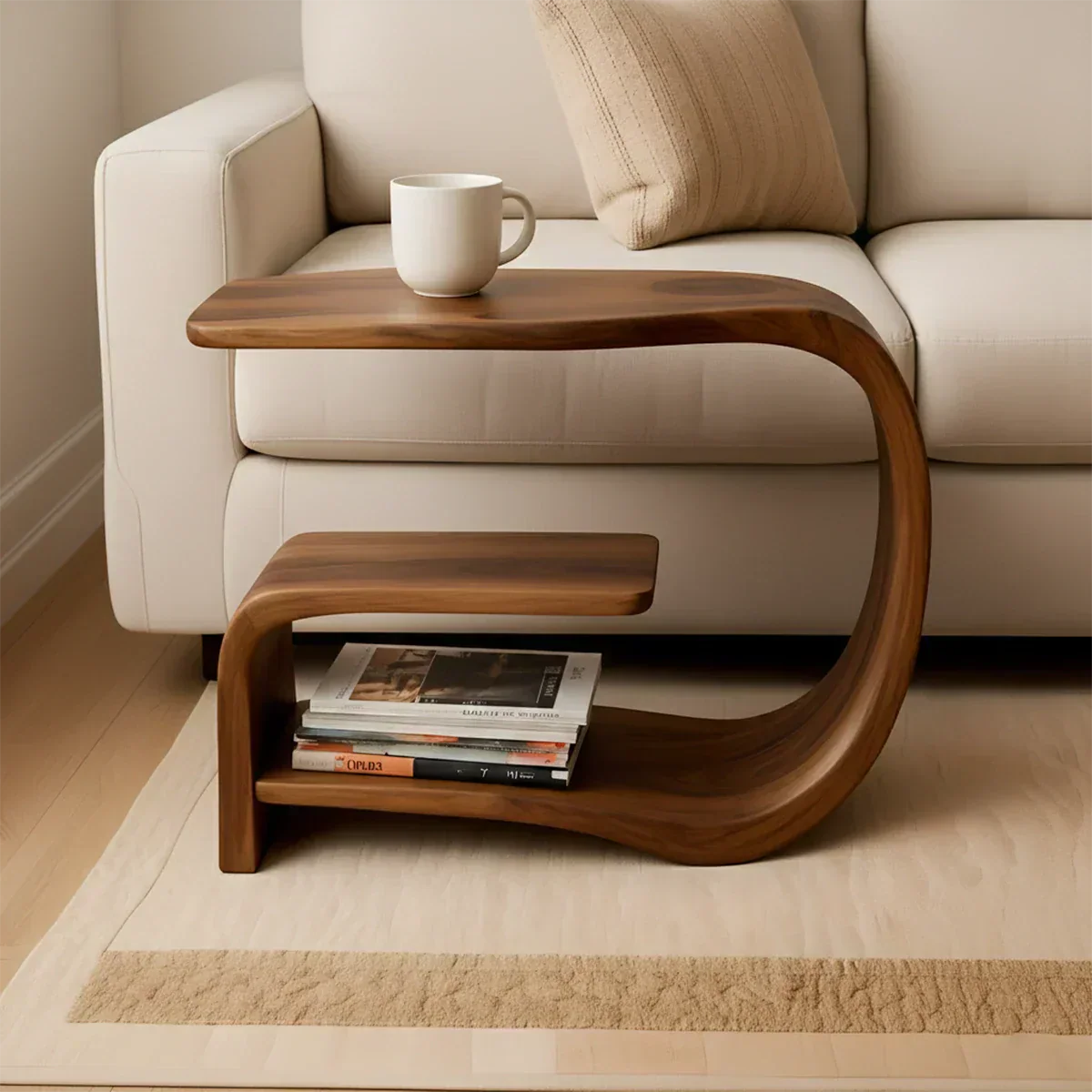 Solid Wood End Table – Modern Sculptural Flowform - Rustiracraft 